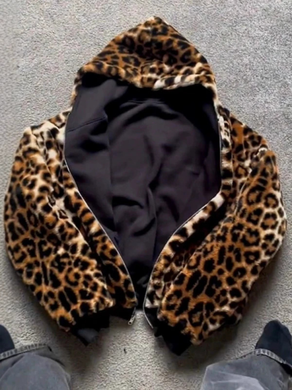 ZARA Fall Winter Fashion Vintage Leopard Print Zip Up Reversible Hoodie Jacket